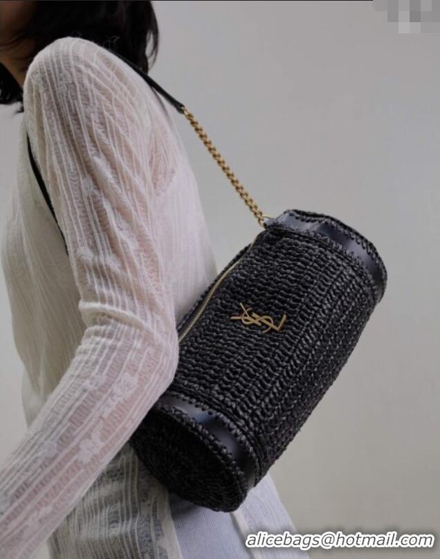Promotional Saint Laurent Sade Mini Tube Bag in Raffia Straw 699704 Black 2025
