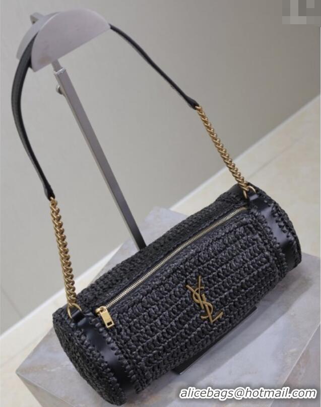 Promotional Saint Laurent Sade Mini Tube Bag in Raffia Straw 699704 Black 2025