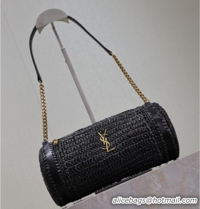 Promotional Saint Laurent Sade Mini Tube Bag in Raffia Straw 699704 Black 2025