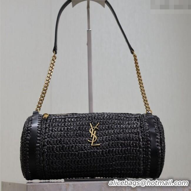 Promotional Saint Laurent Sade Mini Tube Bag in Raffia Straw 699704 Black 2025