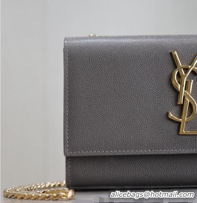 Good Looking Saint Laurent Kate Small Chain Bag in Grained Leather 469390 Grey 2025