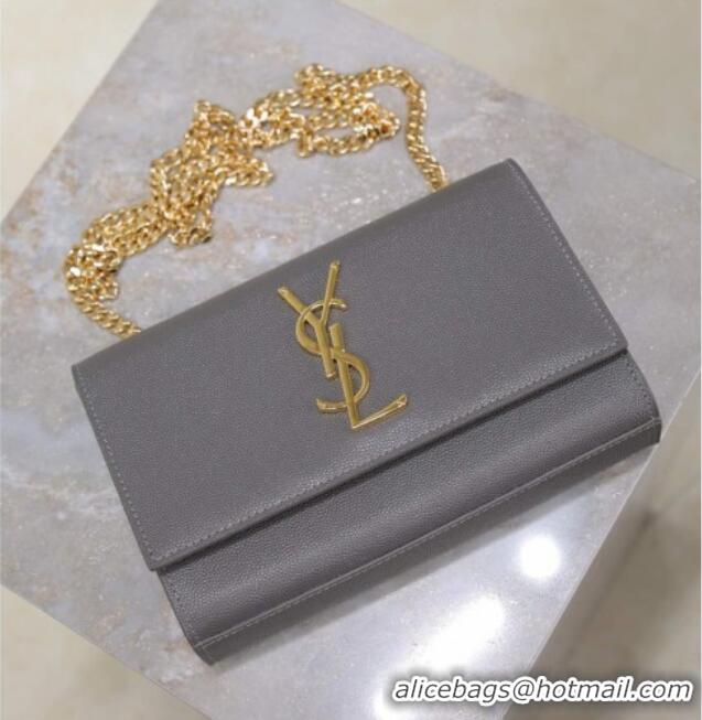 Good Looking Saint Laurent Kate Small Chain Bag in Grained Leather 469390 Grey 2025