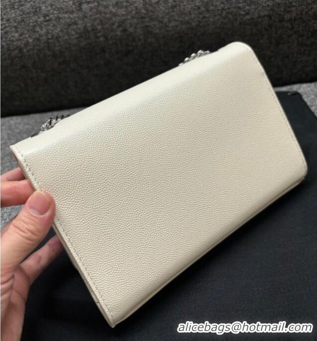 Low Cost Saint Laurent Kate Small Chain Bag in Grained Leather 469390 White/Silver 2025