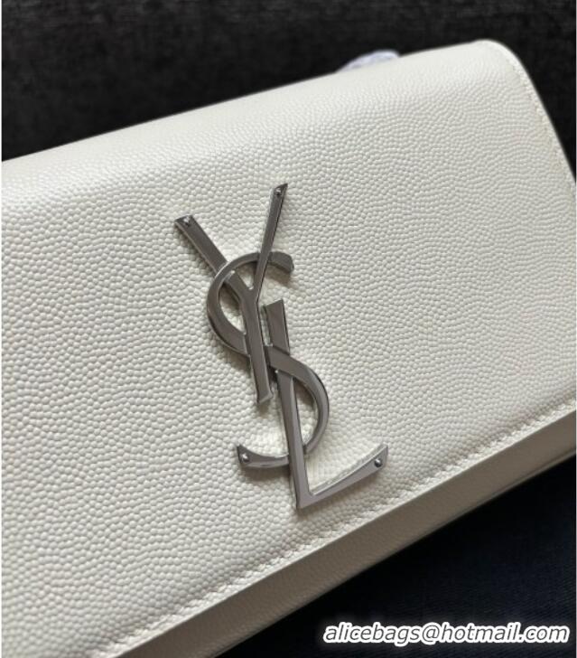 Low Cost Saint Laurent Kate Small Chain Bag in Grained Leather 469390 White/Silver 2025