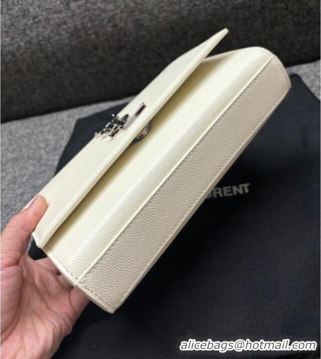 Low Cost Saint Laurent Kate Small Chain Bag in Grained Leather 469390 White/Silver 2025