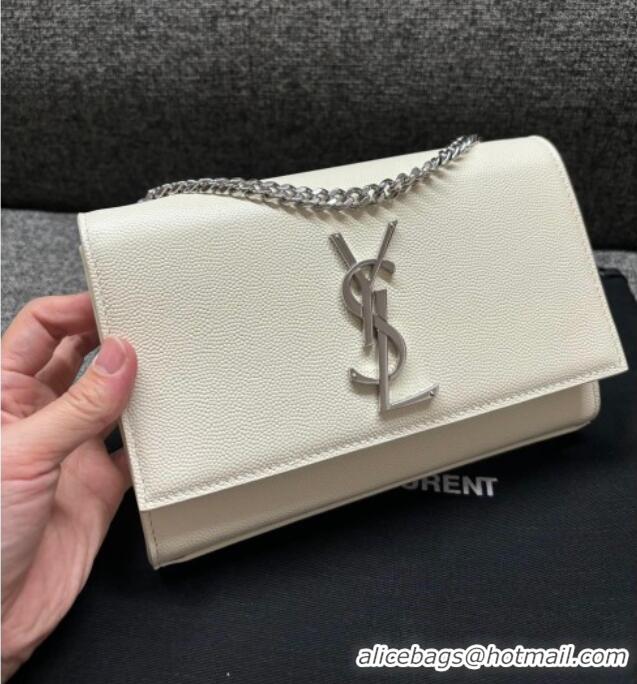 Low Cost Saint Laurent Kate Small Chain Bag in Grained Leather 469390 White/Silver 2025