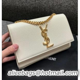 Luxury Discount Saint Laurent Kate Small Chain Bag in Grained Leather 469390 White/Gold 2025