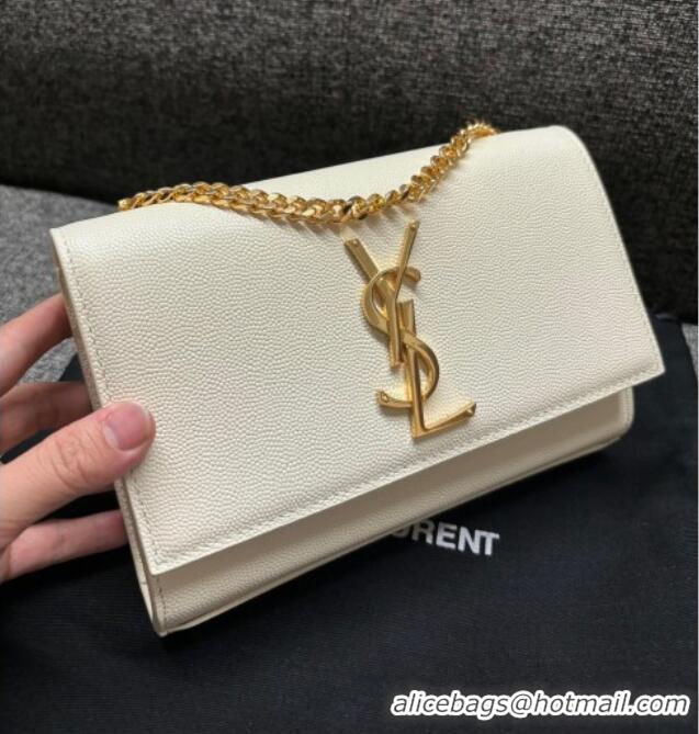 Luxury Discount Saint Laurent Kate Small Chain Bag in Grained Leather 469390 White/Gold 2025