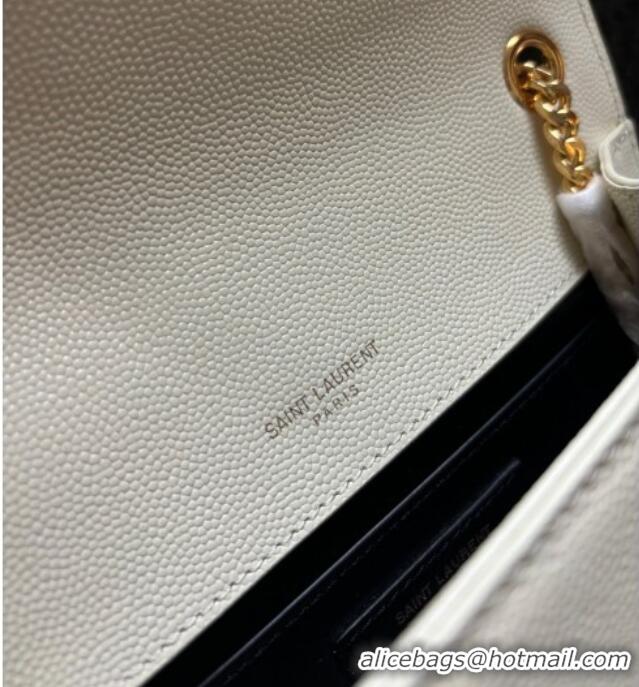 Luxury Discount Saint Laurent Kate Small Chain Bag in Grained Leather 469390 White/Gold 2025
