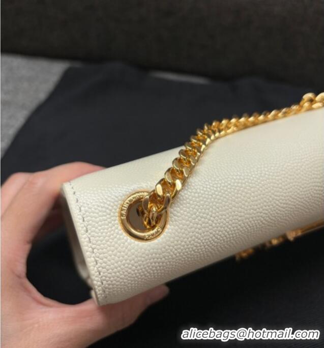 Luxury Discount Saint Laurent Kate Small Chain Bag in Grained Leather 469390 White/Gold 2025