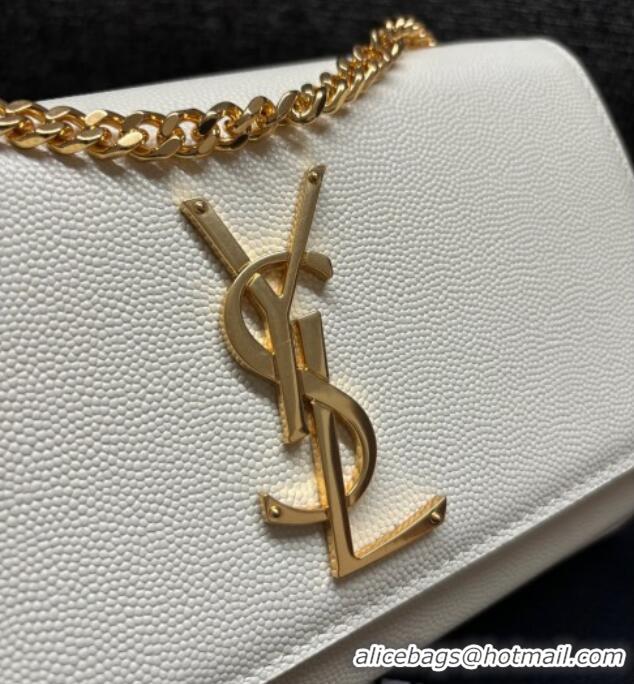 Luxury Discount Saint Laurent Kate Small Chain Bag in Grained Leather 469390 White/Gold 2025