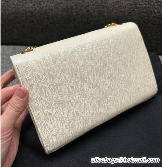Luxury Discount Saint Laurent Kate Small Chain Bag in Grained Leather 469390 White/Gold 2025