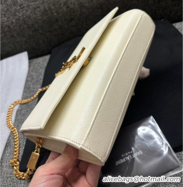 Luxury Discount Saint Laurent Kate Small Chain Bag in Grained Leather 469390 White/Gold 2025