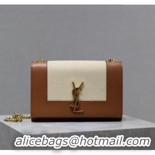 Top Quality Saint Laurent Kate Small Chain Bag in Cotton Linen and Leather 469390 Brown 2025