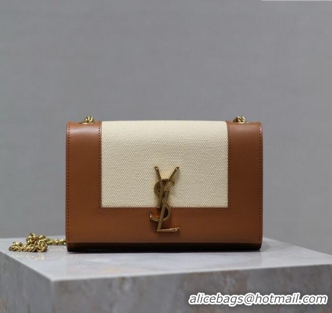 Top Quality Saint Laurent Kate Small Chain Bag in Cotton Linen and Leather 469390 Brown 2025
