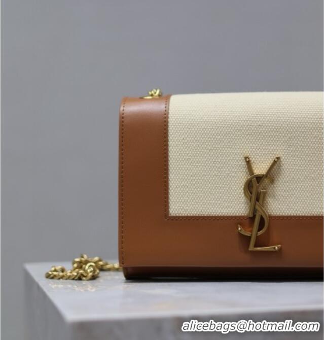 Top Quality Saint Laurent Kate Small Chain Bag in Cotton Linen and Leather 469390 Brown 2025