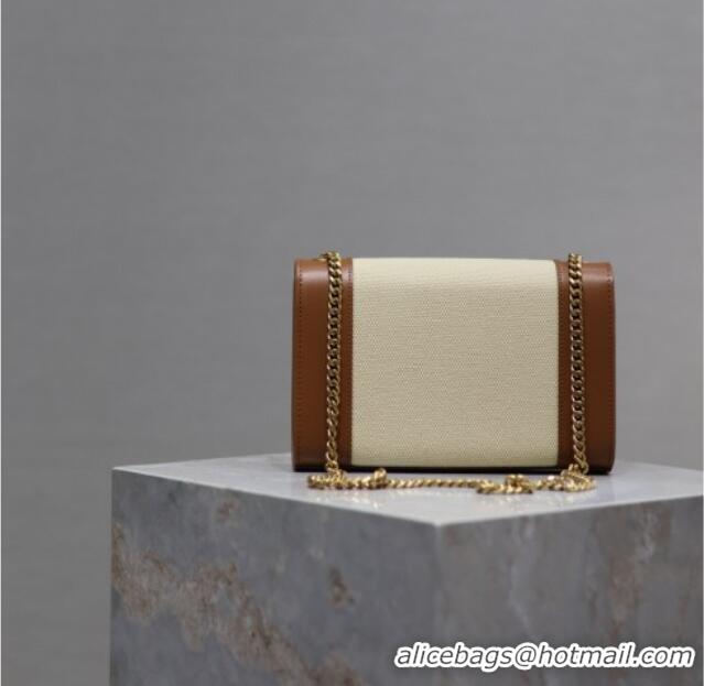 Top Quality Saint Laurent Kate Small Chain Bag in Cotton Linen and Leather 469390 Brown 2025
