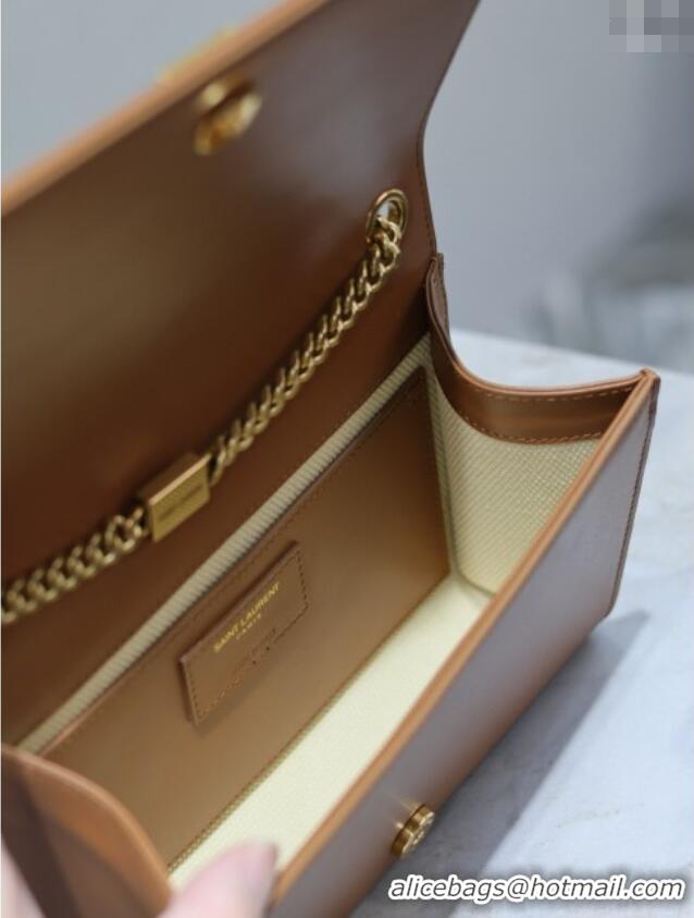 Top Quality Saint Laurent Kate Small Chain Bag in Cotton Linen and Leather 469390 Brown 2025