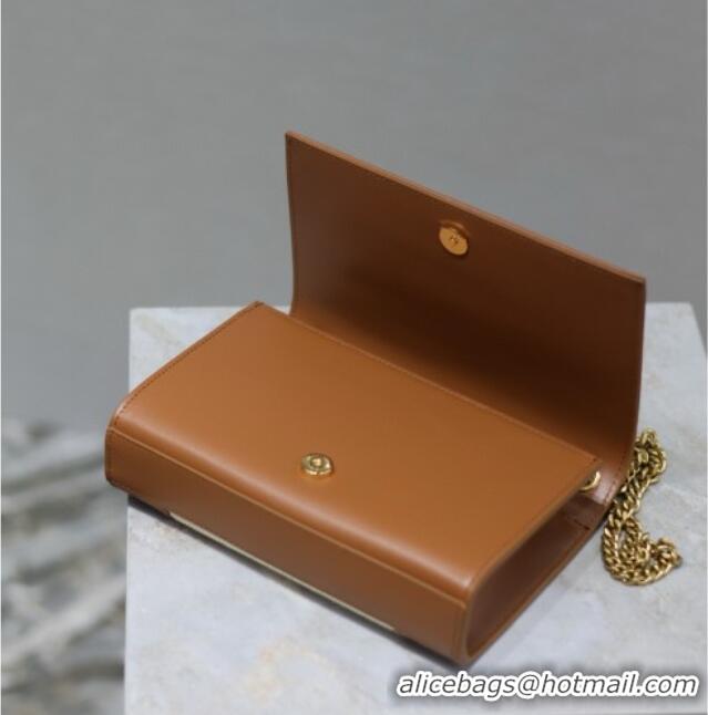 Top Quality Saint Laurent Kate Small Chain Bag in Cotton Linen and Leather 469390 Brown 2025