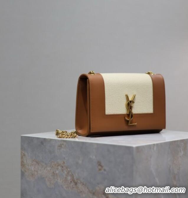 Top Quality Saint Laurent Kate Small Chain Bag in Cotton Linen and Leather 469390 Brown 2025