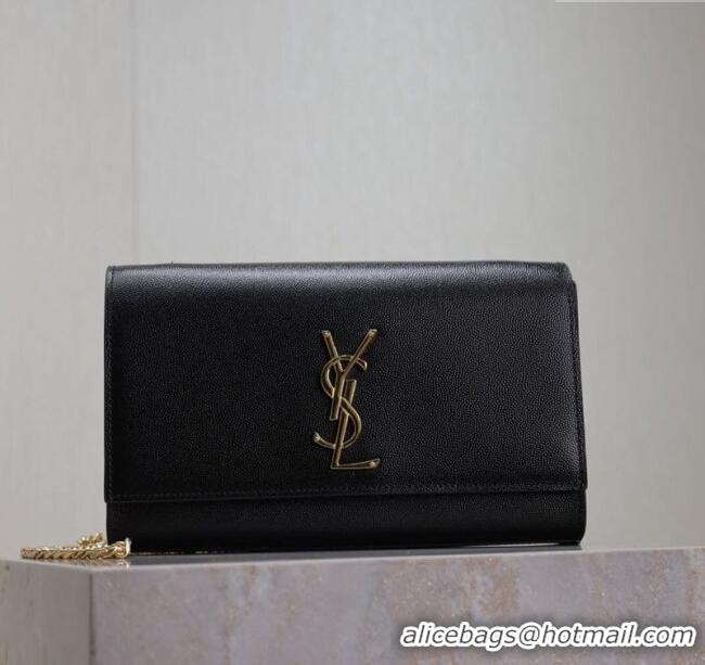 Good Quality Saint Laurent Kate Medium Chain Bag in Grained Leather 364021 Black/Gold 2025