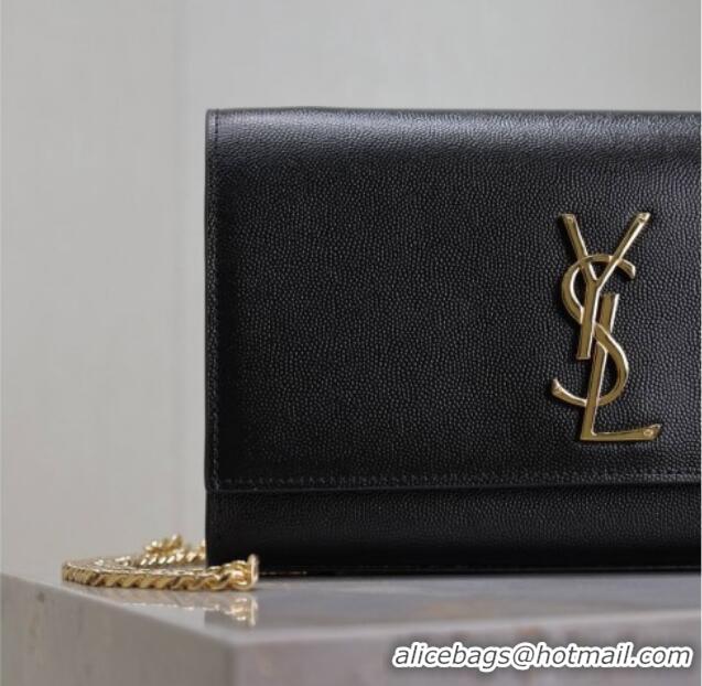 Good Quality Saint Laurent Kate Medium Chain Bag in Grained Leather 364021 Black/Gold 2025