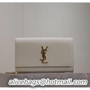 Famous Brand Saint Laurent Kate Medium Chain Bag in Grained Leather 364021 White 2025