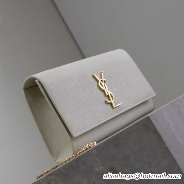Famous Brand Saint Laurent Kate Medium Chain Bag in Grained Leather 364021 White 2025