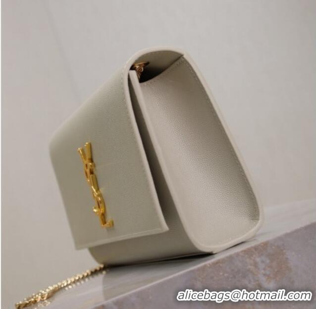 Famous Brand Saint Laurent Kate Medium Chain Bag in Grained Leather 364021 White 2025