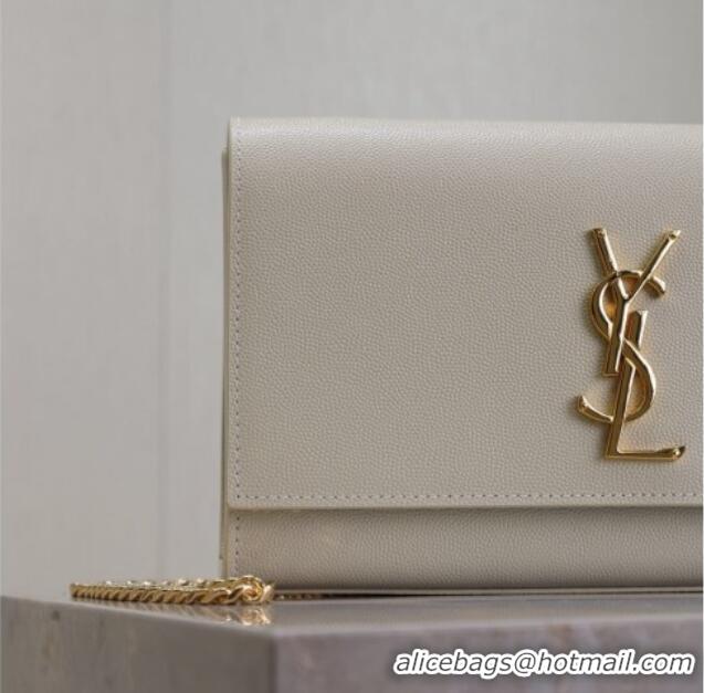 Famous Brand Saint Laurent Kate Medium Chain Bag in Grained Leather 364021 White 2025