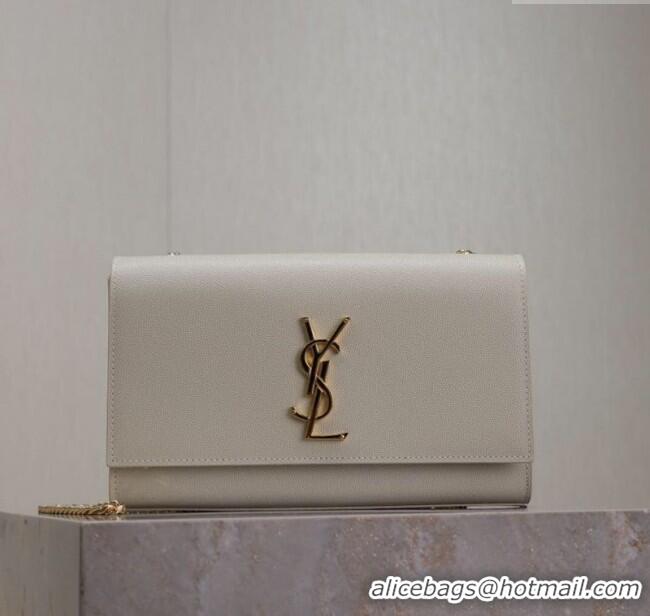 Famous Brand Saint Laurent Kate Medium Chain Bag in Grained Leather 364021 White 2025