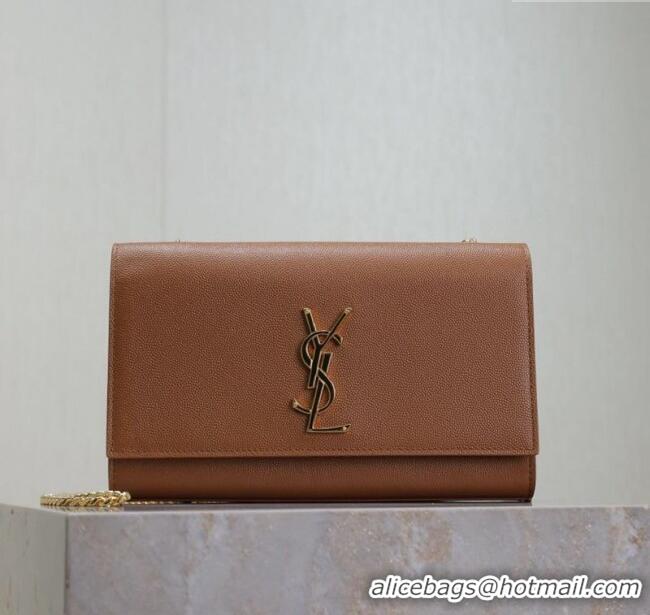 Best Quality Saint Laurent Kate Medium Chain Bag in Grained Leather 364021 Brown 2025