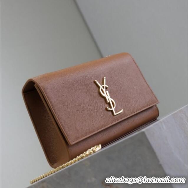 Best Quality Saint Laurent Kate Medium Chain Bag in Grained Leather 364021 Brown 2025