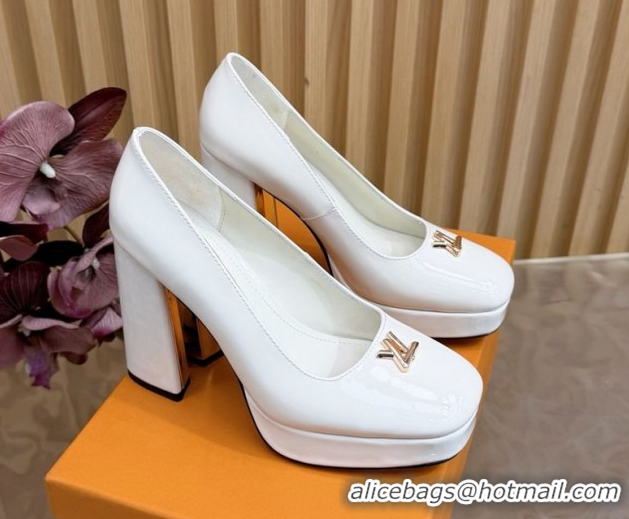 Buy Luxury Louis Vuitton Swing Platform Pumps 11cm in Patent Leather White 1AIDF8 1219051