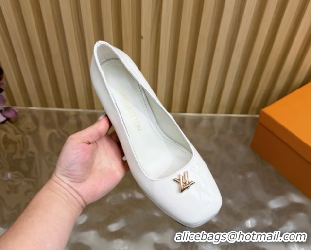 Buy Luxury Louis Vuitton Swing Platform Pumps 11cm in Patent Leather White 1AIDF8 1219051