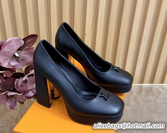 Best Price Louis Vuitton Swing Platform Pumps 11cm in Calf Leather All Black 1AIDF8 1219052