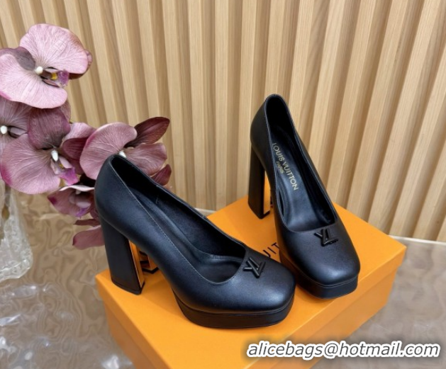 Best Price Louis Vuitton Swing Platform Pumps 11cm in Calf Leather All Black 1AIDF8 1219052