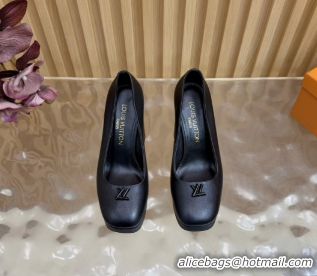 Best Price Louis Vuitton Swing Platform Pumps 11cm in Calf Leather All Black 1AIDF8 1219052