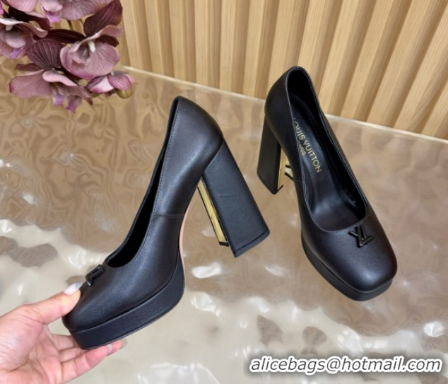 Best Price Louis Vuitton Swing Platform Pumps 11cm in Calf Leather All Black 1AIDF8 1219052