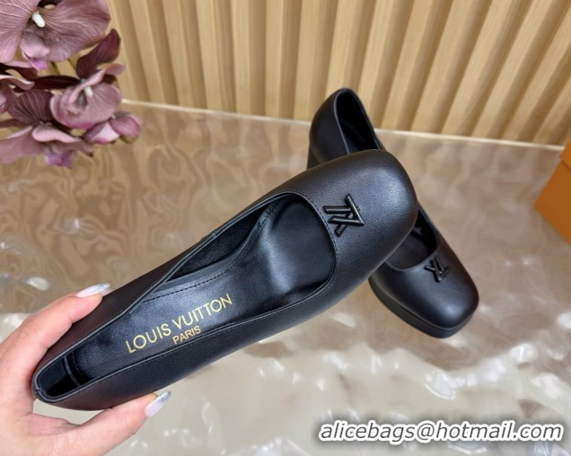 Best Price Louis Vuitton Swing Platform Pumps 11cm in Calf Leather All Black 1AIDF8 1219052