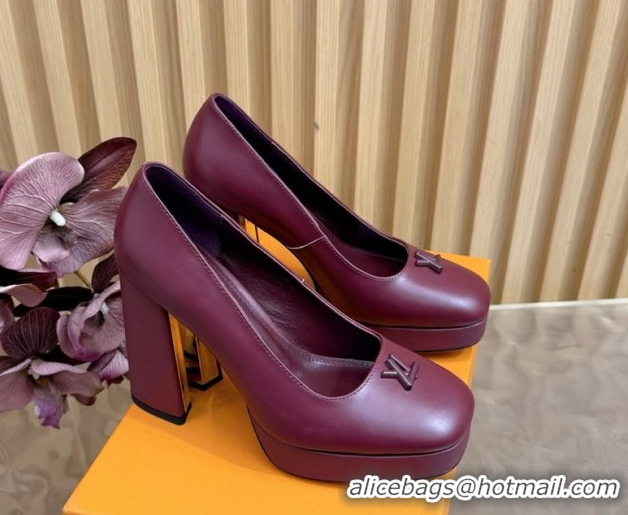 Unique Style Louis Vuitton Swing Platform Pumps 11cm in Calf Leather Burgundy 1AIDF8 1219053
