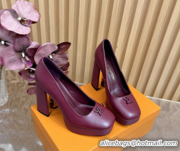 Unique Style Louis Vuitton Swing Platform Pumps 11cm in Calf Leather Burgundy 1AIDF8 1219053