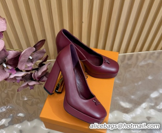 Unique Style Louis Vuitton Swing Platform Pumps 11cm in Calf Leather Burgundy 1AIDF8 1219053