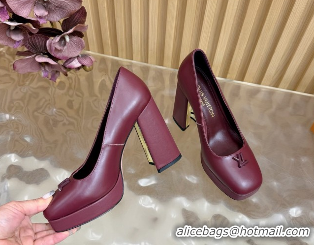Unique Style Louis Vuitton Swing Platform Pumps 11cm in Calf Leather Burgundy 1AIDF8 1219053