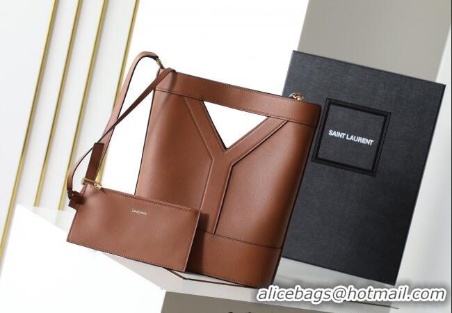 Top Grade Saint Laurent Y Small Bucket Bag in Leather 808224 Brown 2025