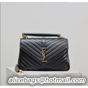 Promotional Saint Laurent Medium Monogram College Bag in Leather 392737 Black/Gold 2025