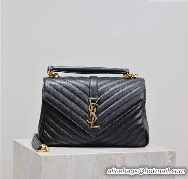 Promotional Saint Laurent Medium Monogram College Bag in Leather 392737 Black/Gold 2025