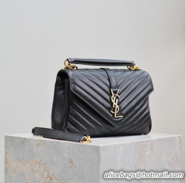 Promotional Saint Laurent Medium Monogram College Bag in Leather 392737 Black/Gold 2025
