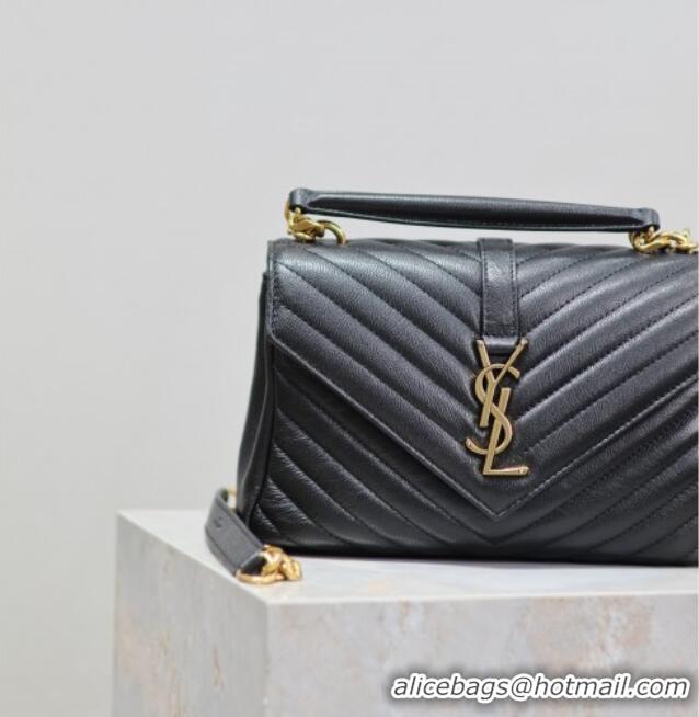 Promotional Saint Laurent Medium Monogram College Bag in Leather 392737 Black/Gold 2025