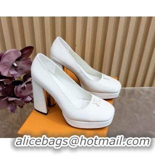 Luxury Louis Vuitton Swing Platform Pumps 11cm in Calf Leather White 1AIDF8 1219054